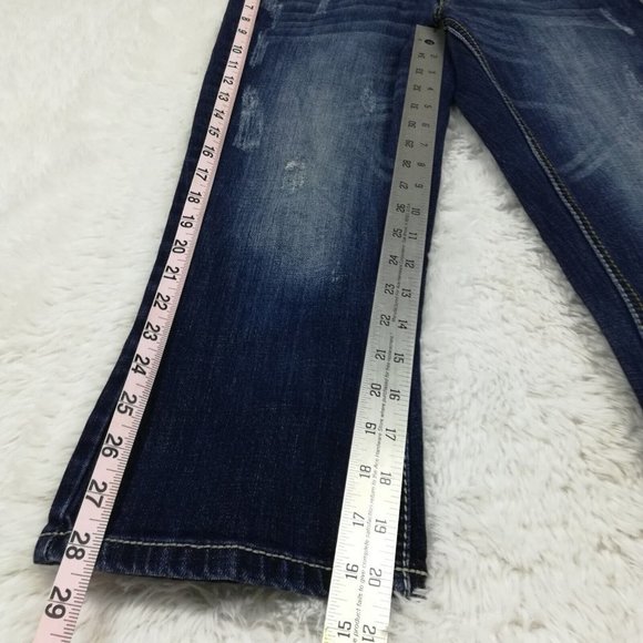 Vanity Womens Capri Jeans Blue Denim Distressed Whiskering Medium Wash 27 - Picture 5 of 9